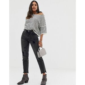 One Teaspoon Awesome Baggies Black Distressef Hem Boyfriend Jeans Size 28